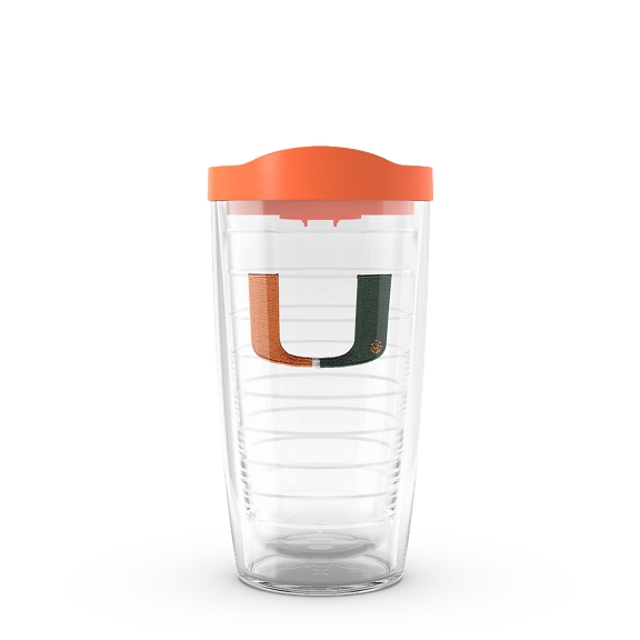 Clear Tervis 1056610 Miami Hurricanes Logo Tumbler with Emblem and Orange Lid 16oz